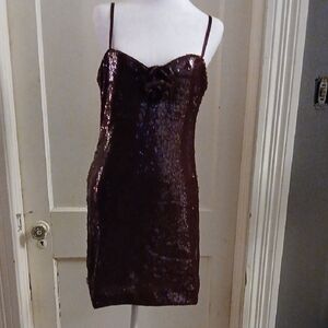 NWT French Connection Burgundy Sequin Spaghetti Strap Dress 10
